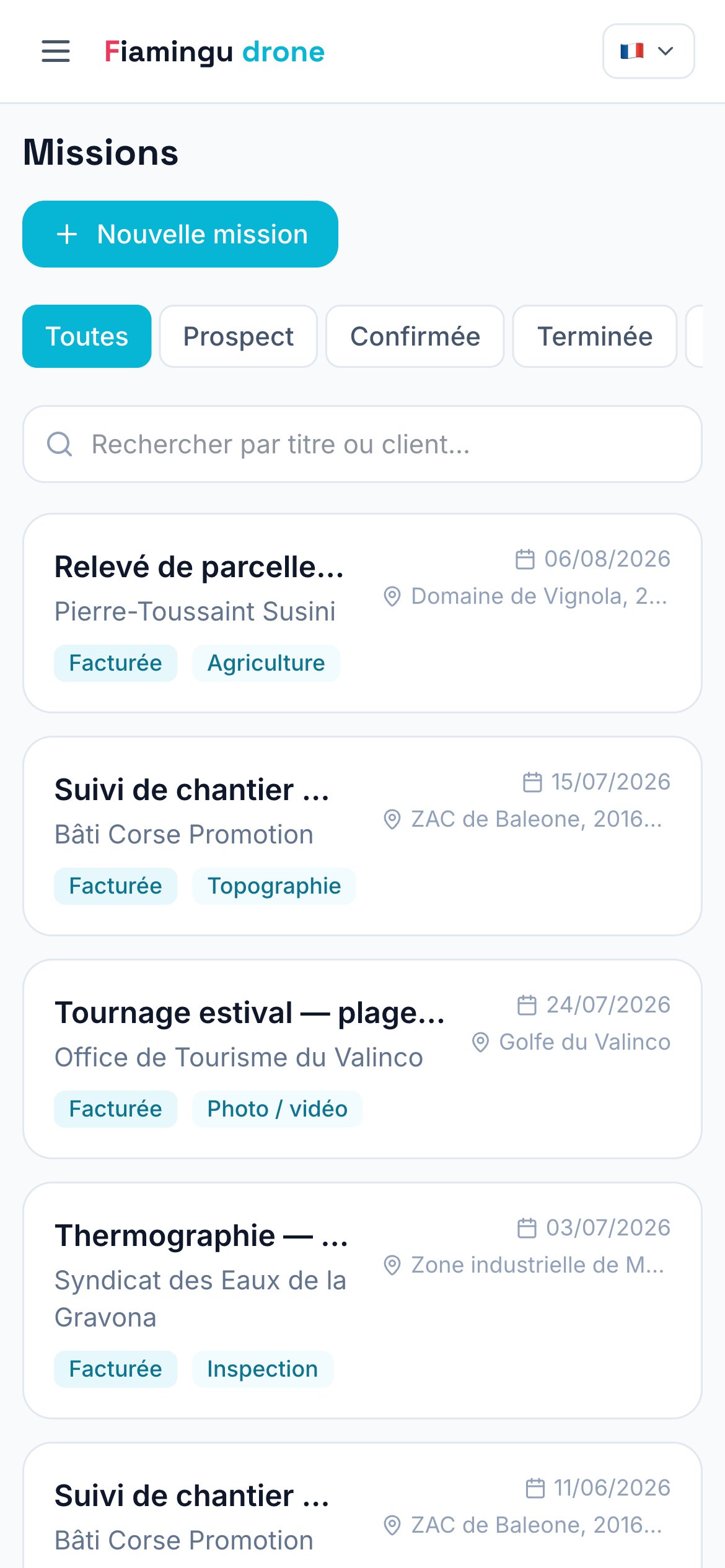 Liste des missions sur téléphone.